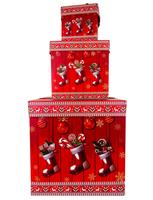 Darčeková krabička so stuhou TORO set 3ks červené vianoce