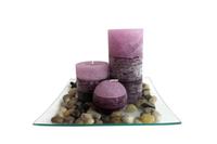 Darčekový set 3 sviečok s vôňou levandule na sklenenom podnose s kameňmi