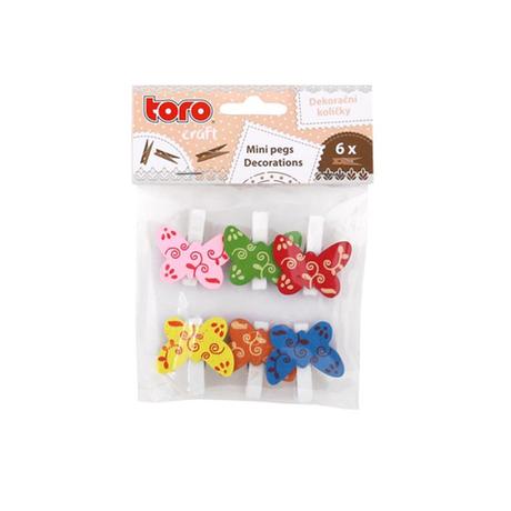 E-shop TORO Drevené dekoračné štipce TORO 6ks motýlik