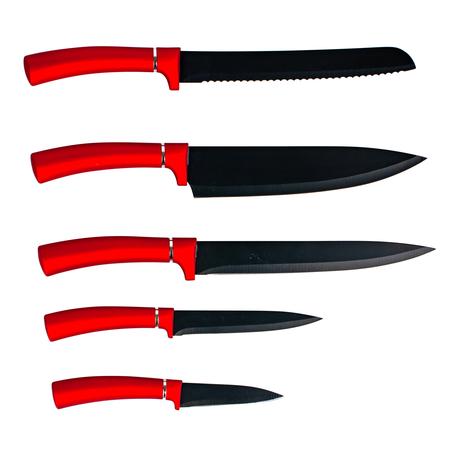 E-shop KITCHISIMO Súprava nožov KITCHISIMO Rosso 5ks nepriľnavý povrch