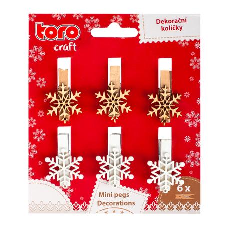 E-shop TORO Drevené dekoračné štipce TORO vločka 6ks