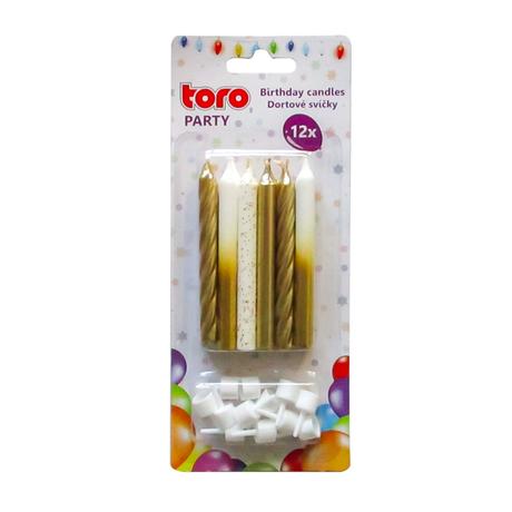 E-shop TORO Tortová sviečka s podstavcom TORO 7,5 cm 12+12ks zlatá